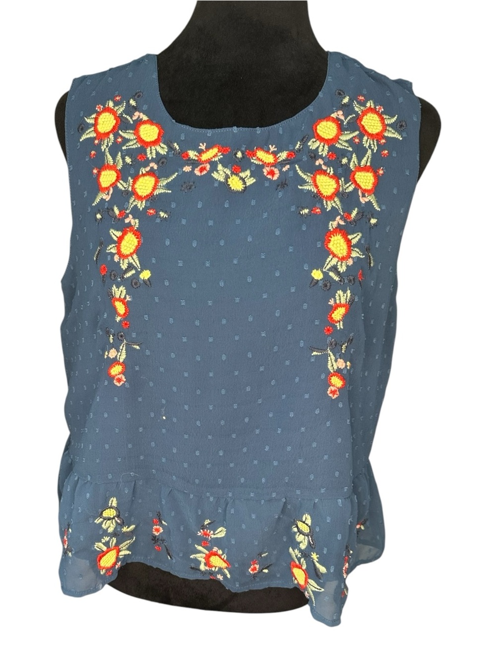 Rebellion Juniors Blue Embroidered Cropped Tank Top Size M